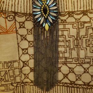 Silver Chain Medallion Flower Crystal Necklace